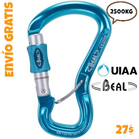 Mosquetón Antigiro 25kN aluminio rosca Beal