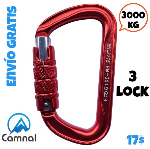 Mosquetón 3 Lock 30kN aluminio automático Camnal
