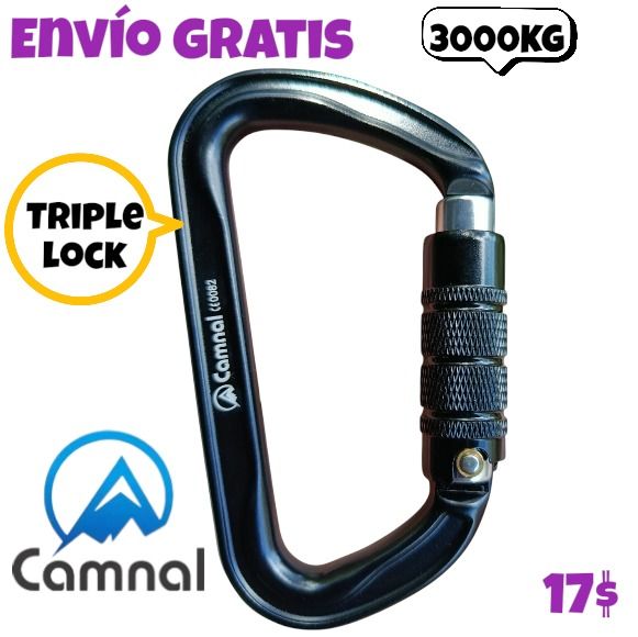 Mosquetón 3 Lock 30kN aluminio automático Camnal