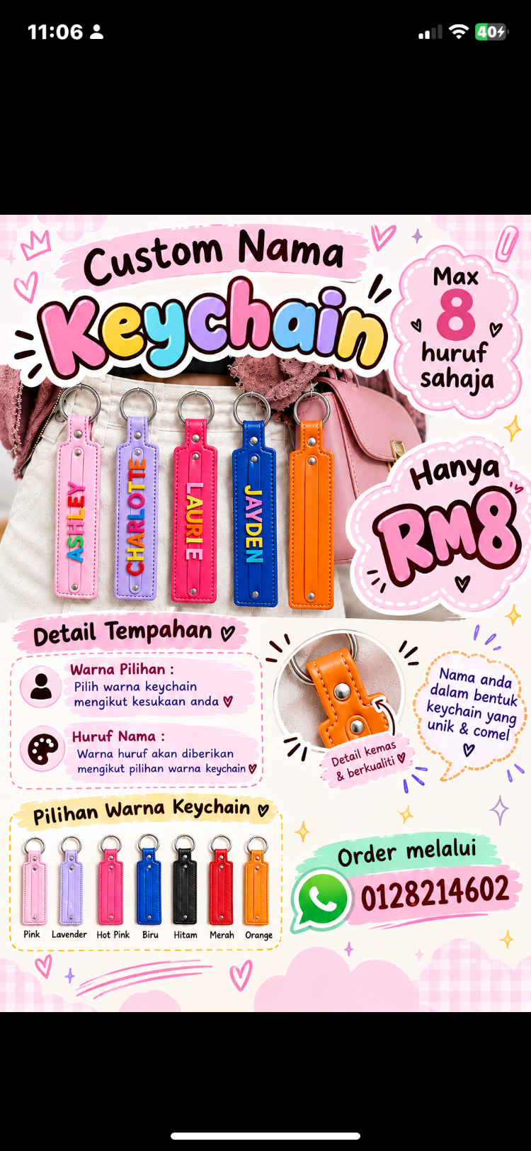 Keychain custom nama ( lanyard leather ) 