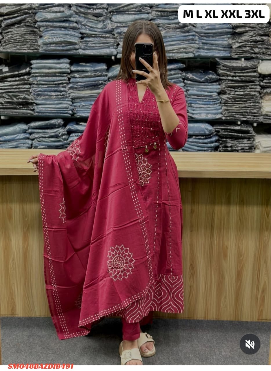Women's printed cotton  kurta & pant or dupatta set SM3 _4