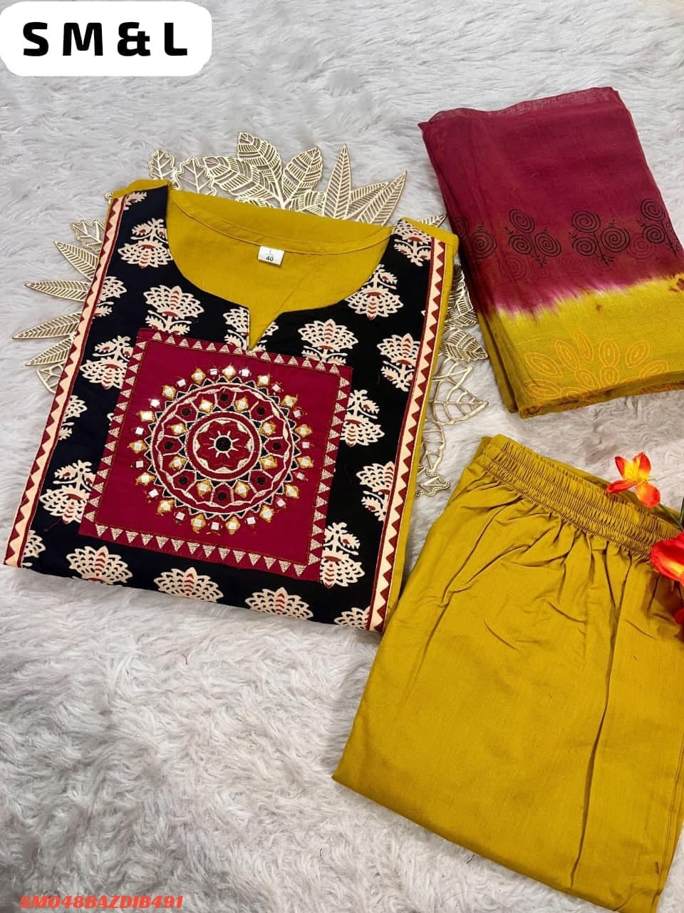 Women's printed cotton  kurta & pant or dupatta set SM3 _7