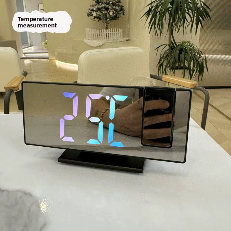 Horloge numérique à projection, effet miroir avec alarme pour salon, bureau. Un calendrier perpétuel et moderne_1