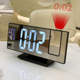 Horloge numérique à projection, effet miroir avec alarme pour salon, bureau. Un calendrier perpétuel et moderne