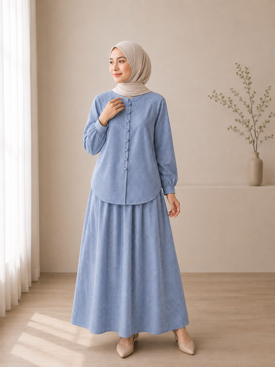 Stripe Jean Skirt Set_3