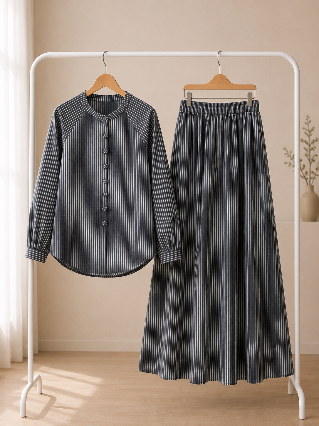 Stripe Jean Skirt Set_4