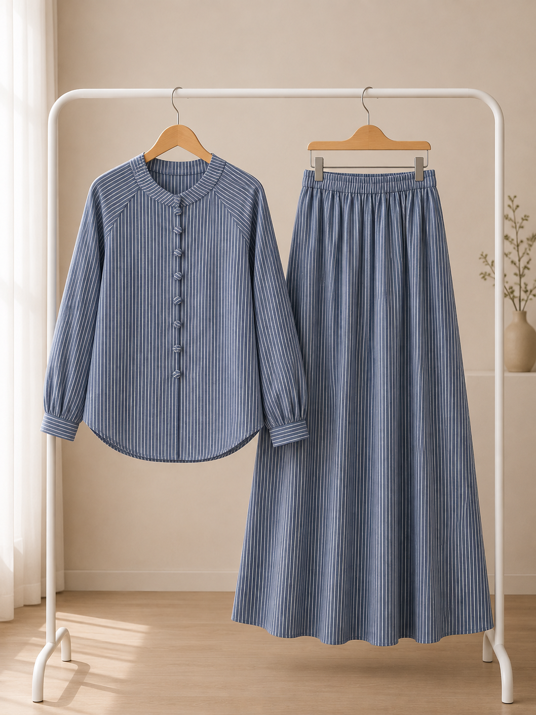 Stripe Jean Skirt Set_5