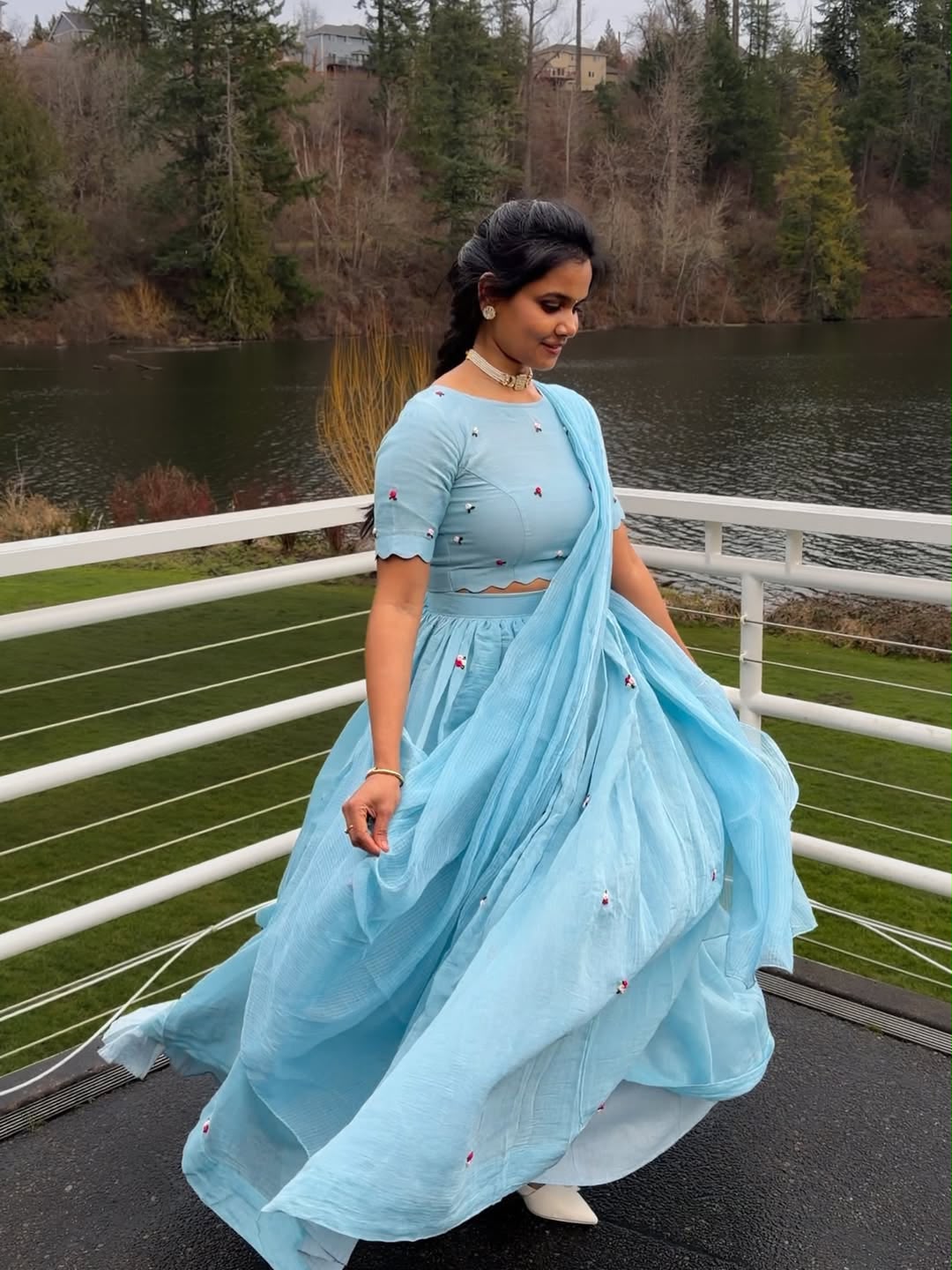 Soft Kota Checks Work Floral Embroidery Lehenga Fully Stitched RS_0