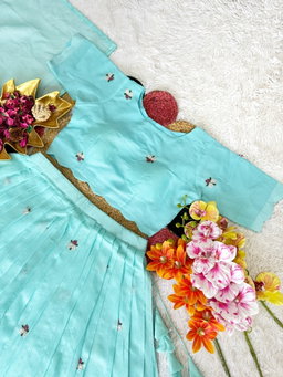 Soft Kota Checks Work Floral Embroidery Lehenga Fully Stitched RS