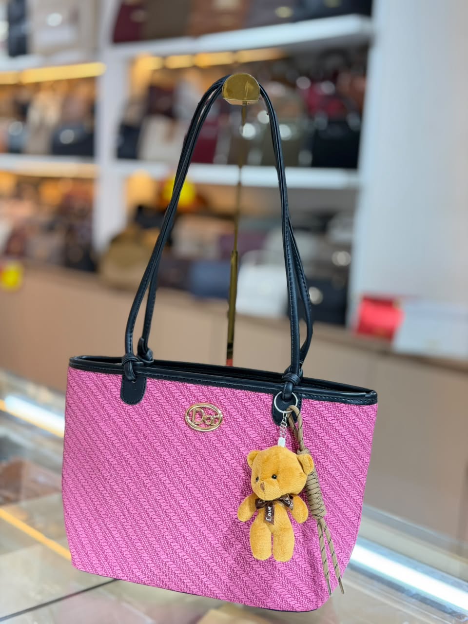 Pink Textured Tote Handbag_0