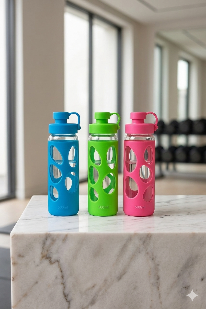 Kids Glass Water Bottle 500ml with Silicone Sleeve – BPA Free School Bottle_0