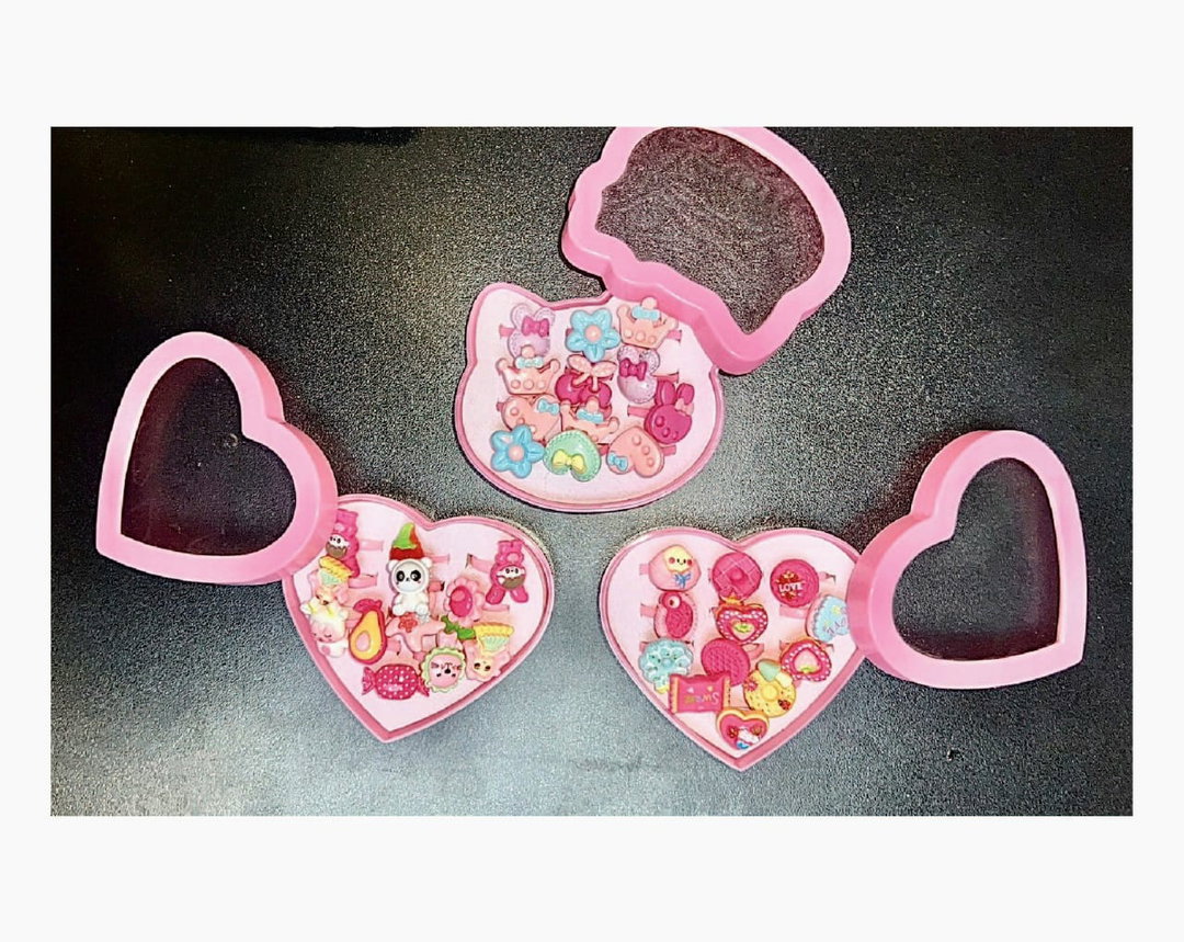 Girls Rings Set 12 Pcs – Cartoon Jewelry Gift Box for Kids