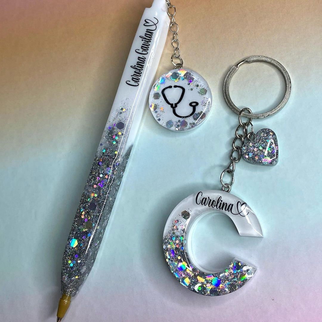 Resin Pen & Letters Keychain