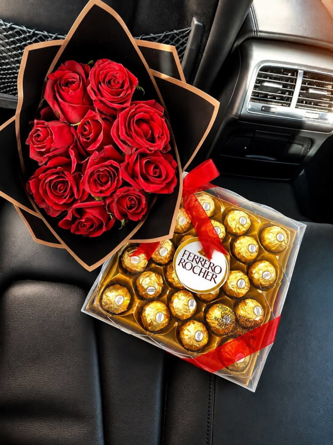 Red roses with chocolates