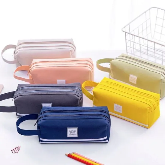 Double Zipper Canvas Pencil Pouch