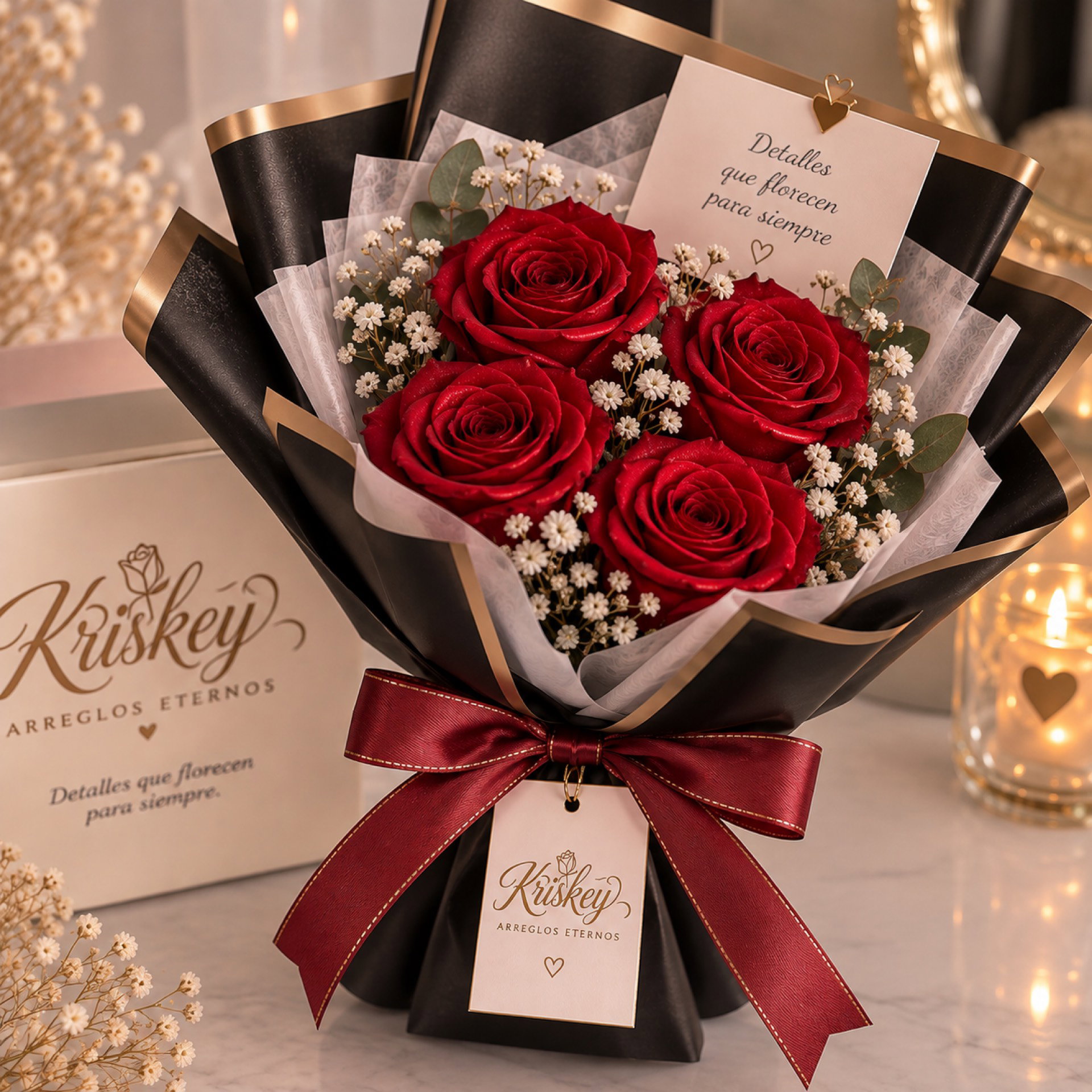 🌹 Dulce Encanto — 4 Rosas Eternas