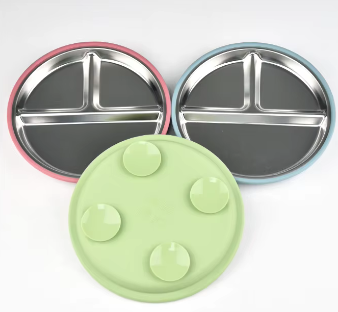 SS 304 3-Way Dining Plate with Suction_0