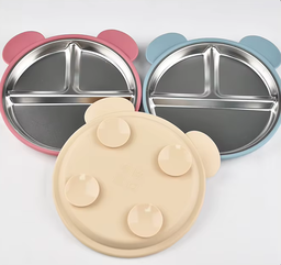 SS 304 3-Way Dining Plate with Suction (Bear)