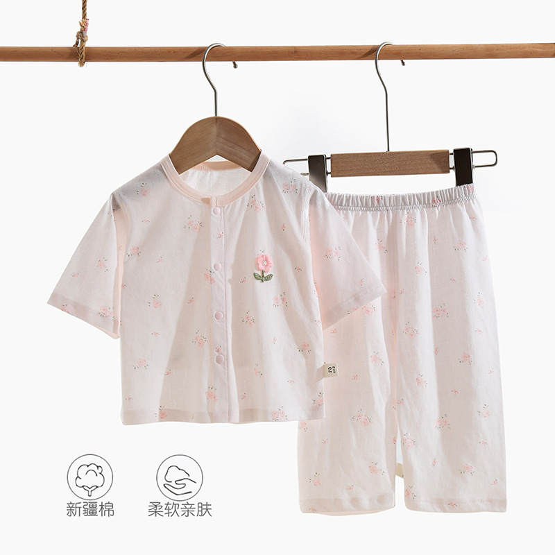 Pink Flower Short Sleeve Set (3-5Y)_0