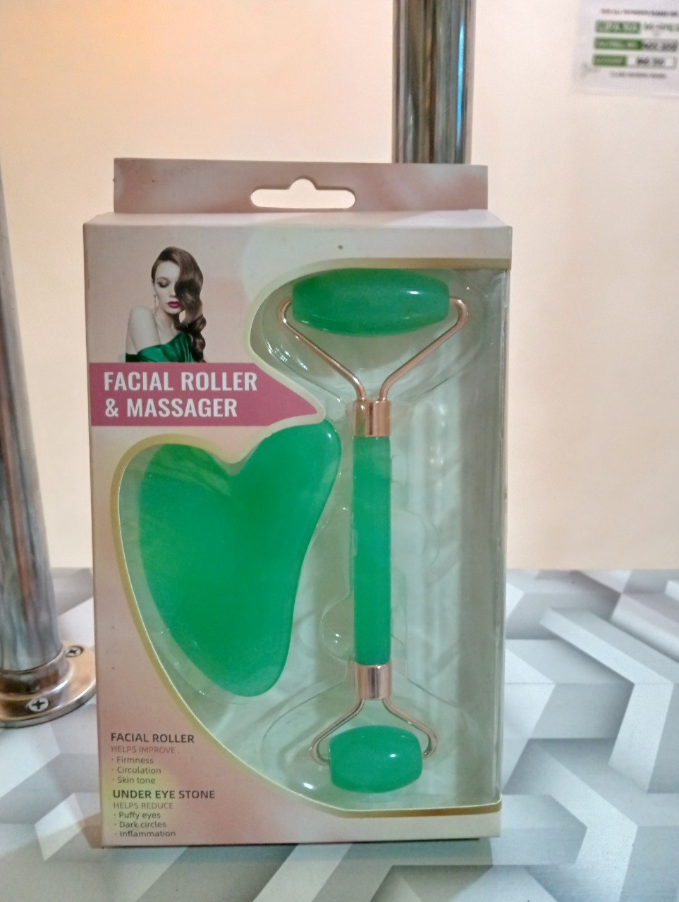 Green Jade Crystal Stone Facial Massage Roller & Gua Sha Set