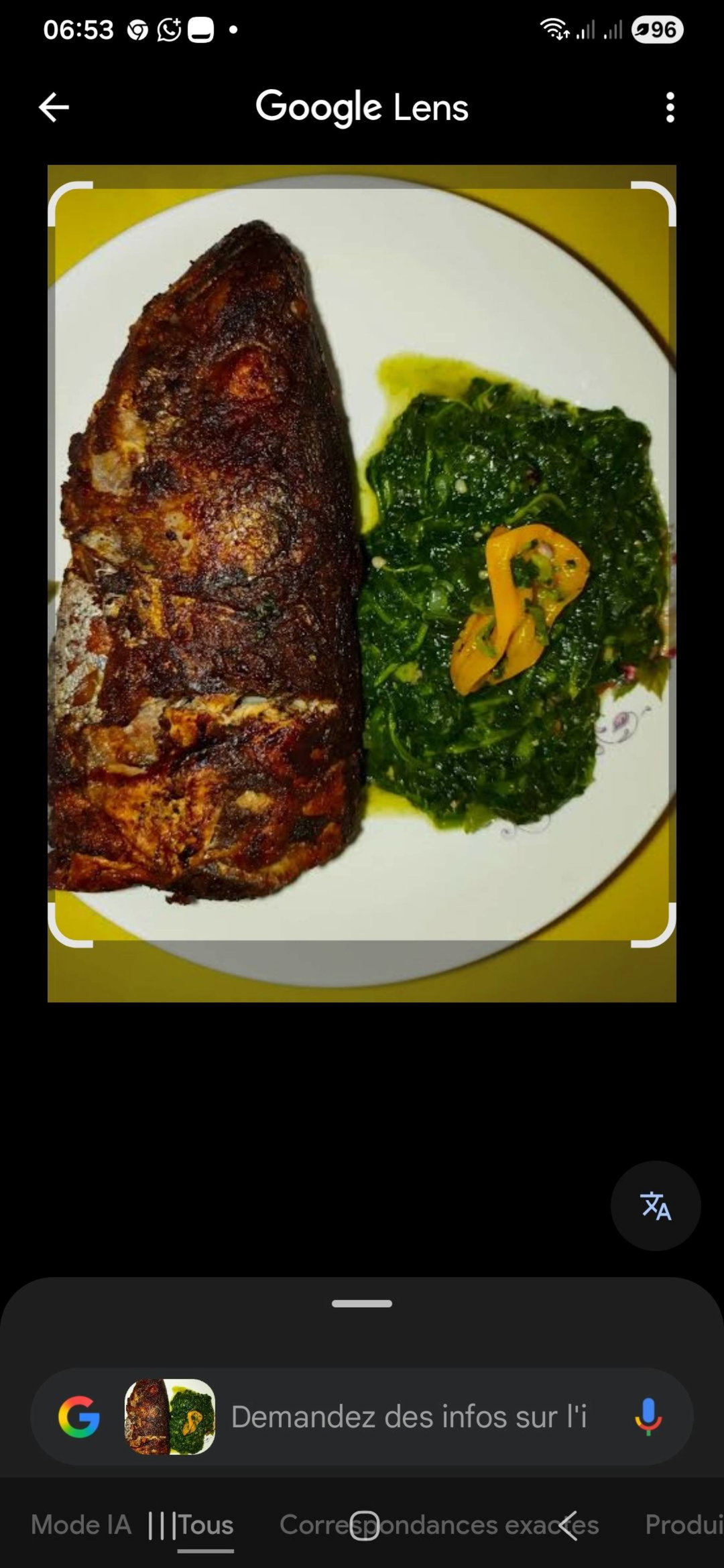 Poisson + légumes + manioc