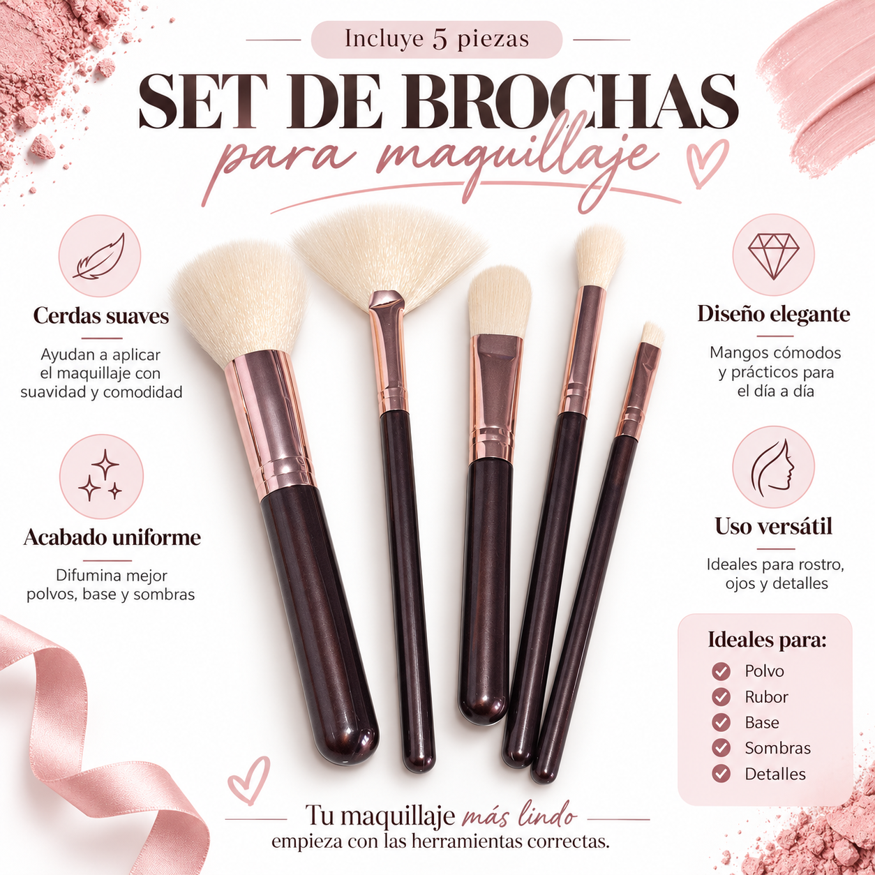 Set de 5 brochas básicas 💄_0