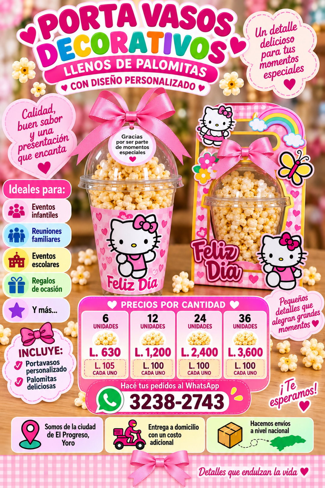 🍿🎀 Portavasos Decorativos con Palomitas