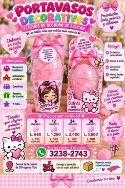 🍭🎀 Portavasos Decorativos con Algodón de Azúcar
