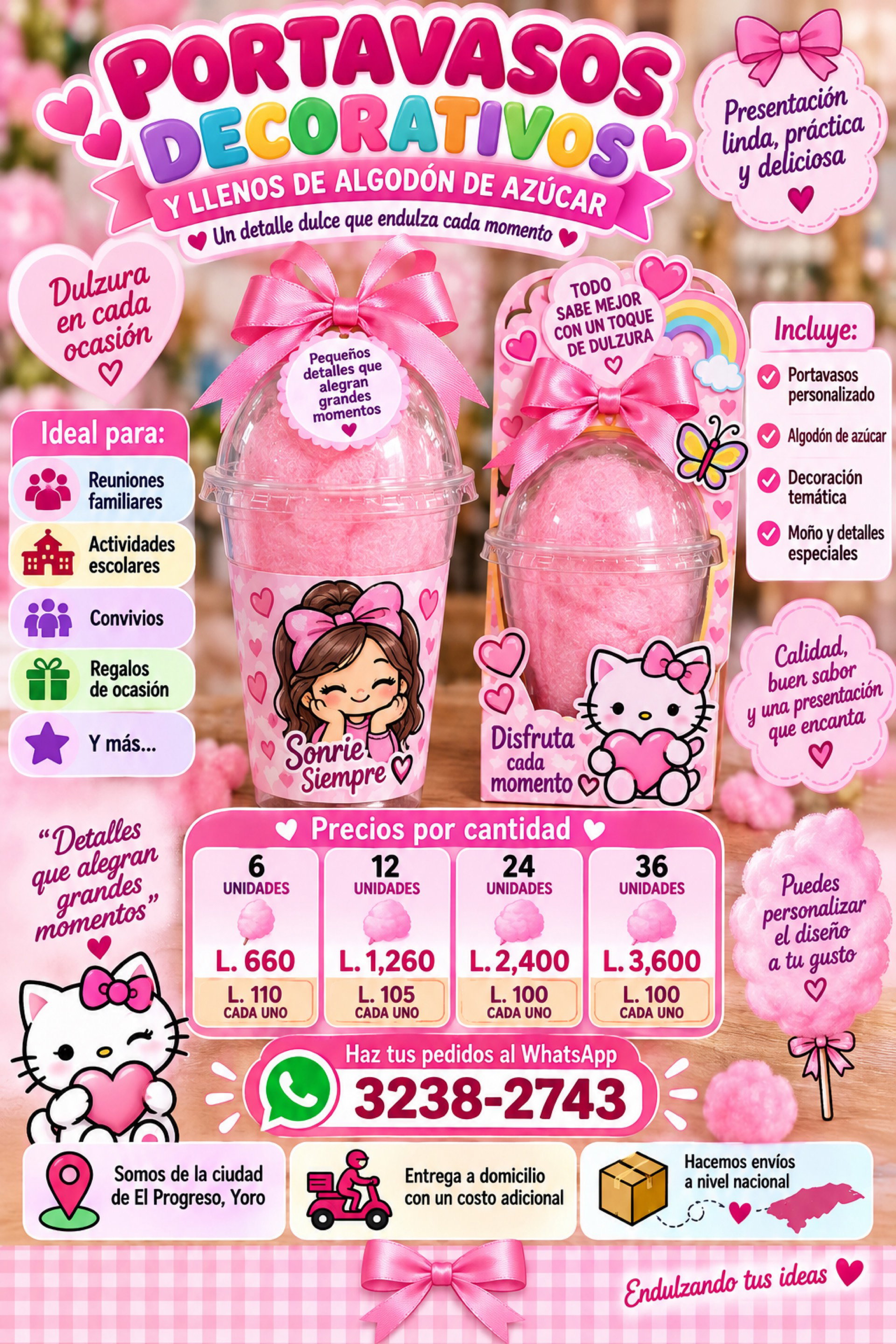 🍭🎀 Portavasos Decorativos con Algodón de Azúcar