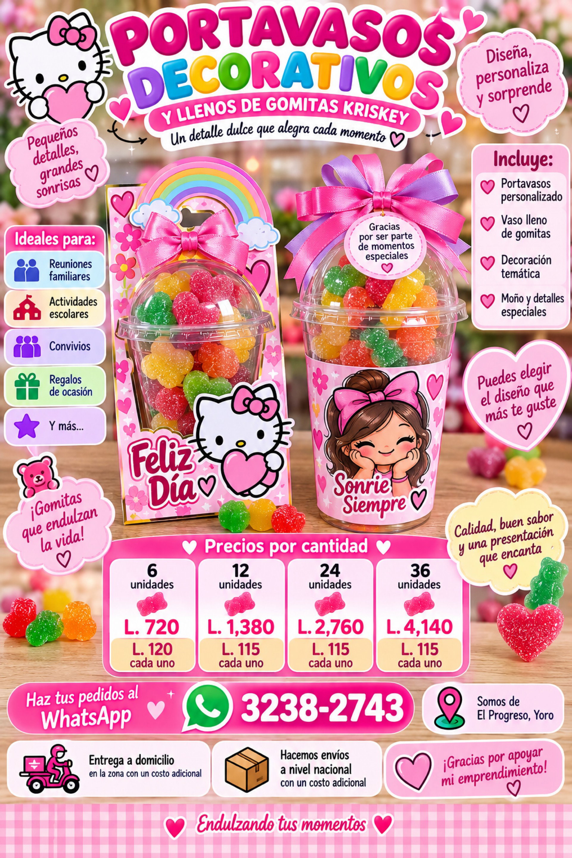 🎀 Portavasos Decorativos con Gomitas Kriskey_0