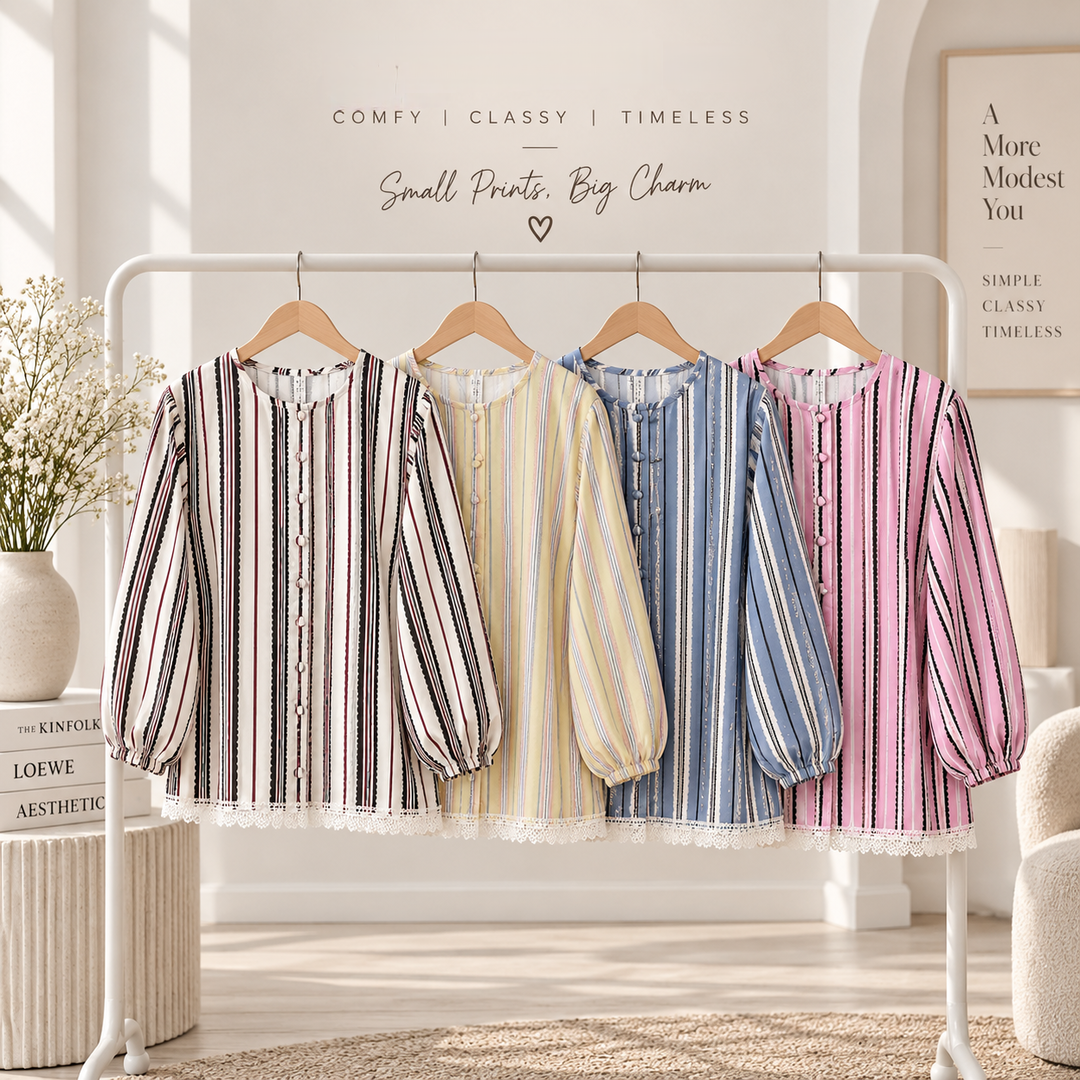 Stripe Print Top Lace