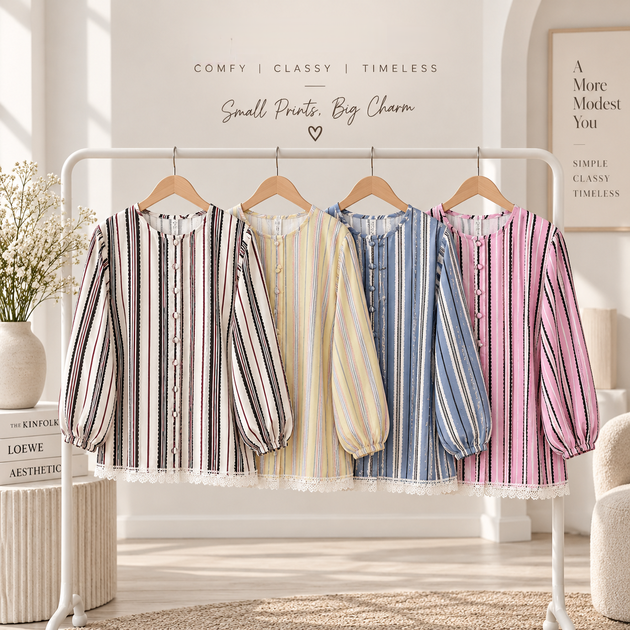 Stripe Print Top Lace