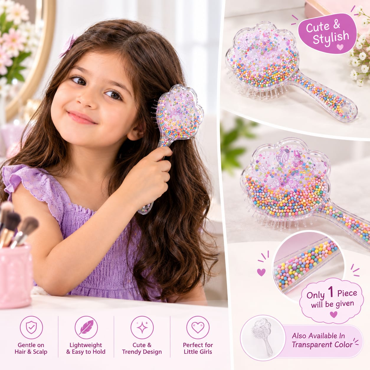 Kids Hair Brush Glitter – Detangling Brush for Girls & Toddlers_0