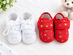 Newborn Baby Booties Set of 2 Pairs – Soft Sole Anti-Slip Infant Shoes 0-6 Months