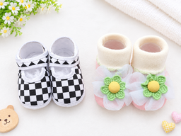 Newborn Baby Booties Set of 2 Pairs – Soft Sole Anti-Slip Infant Shoes 0-6 Months
