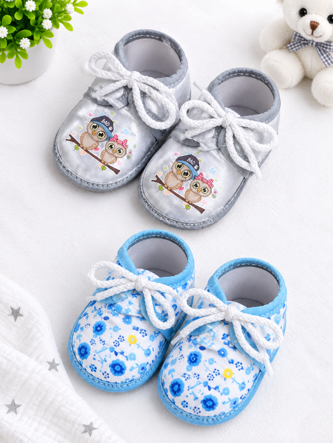 Newborn Baby Booties Set of 2 Pairs – Soft Sole Anti-Slip Infant Shoes 0-6 Months_2