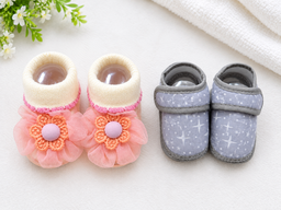 Newborn Baby Booties Set of 2 Pairs – Soft Sole Anti-Slip Infant Shoes 0-6 Months