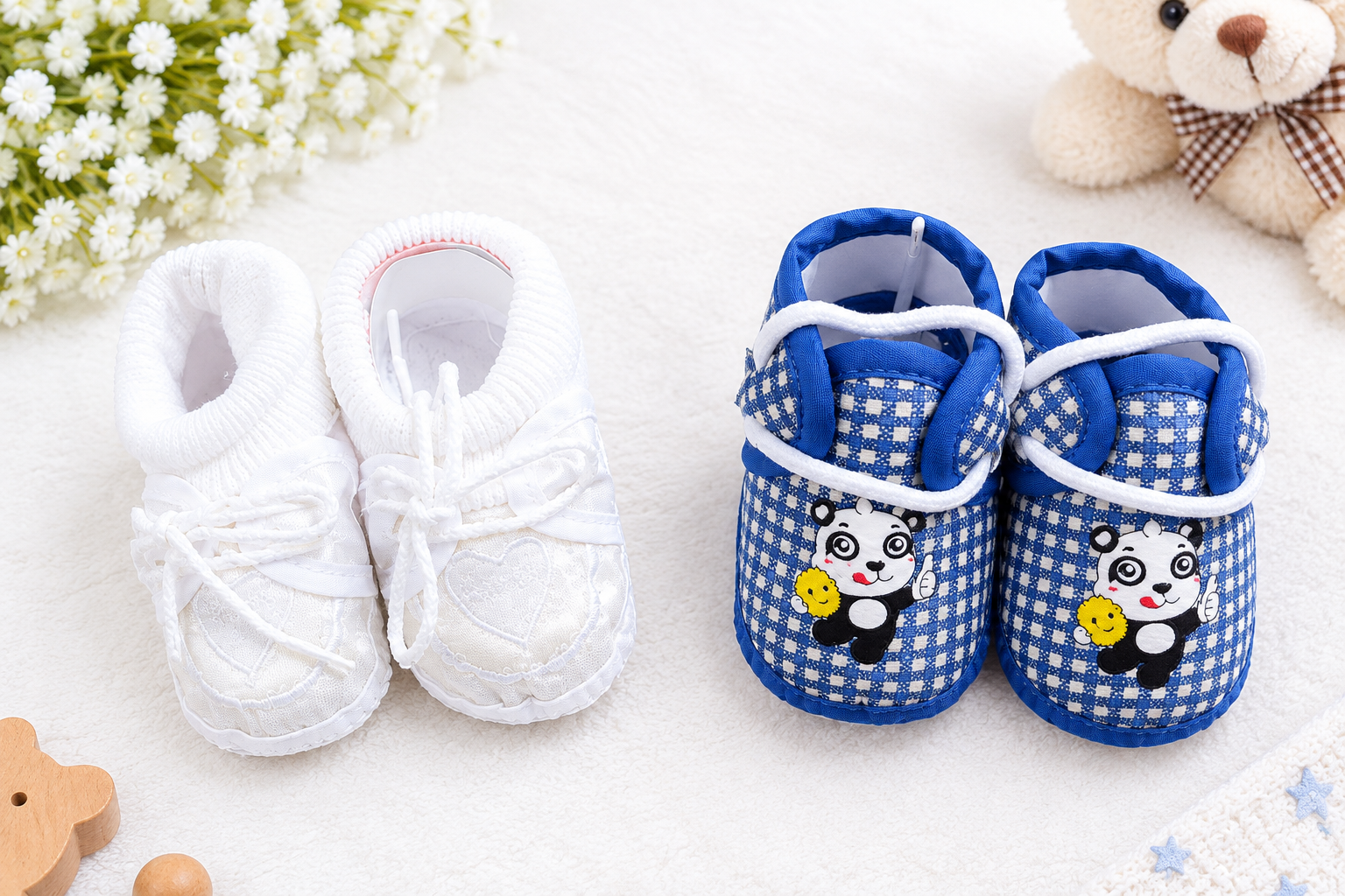 Newborn Baby Booties Set of 2 Pairs – Soft Sole Anti-Slip Infant Shoes 0-6 Months_4