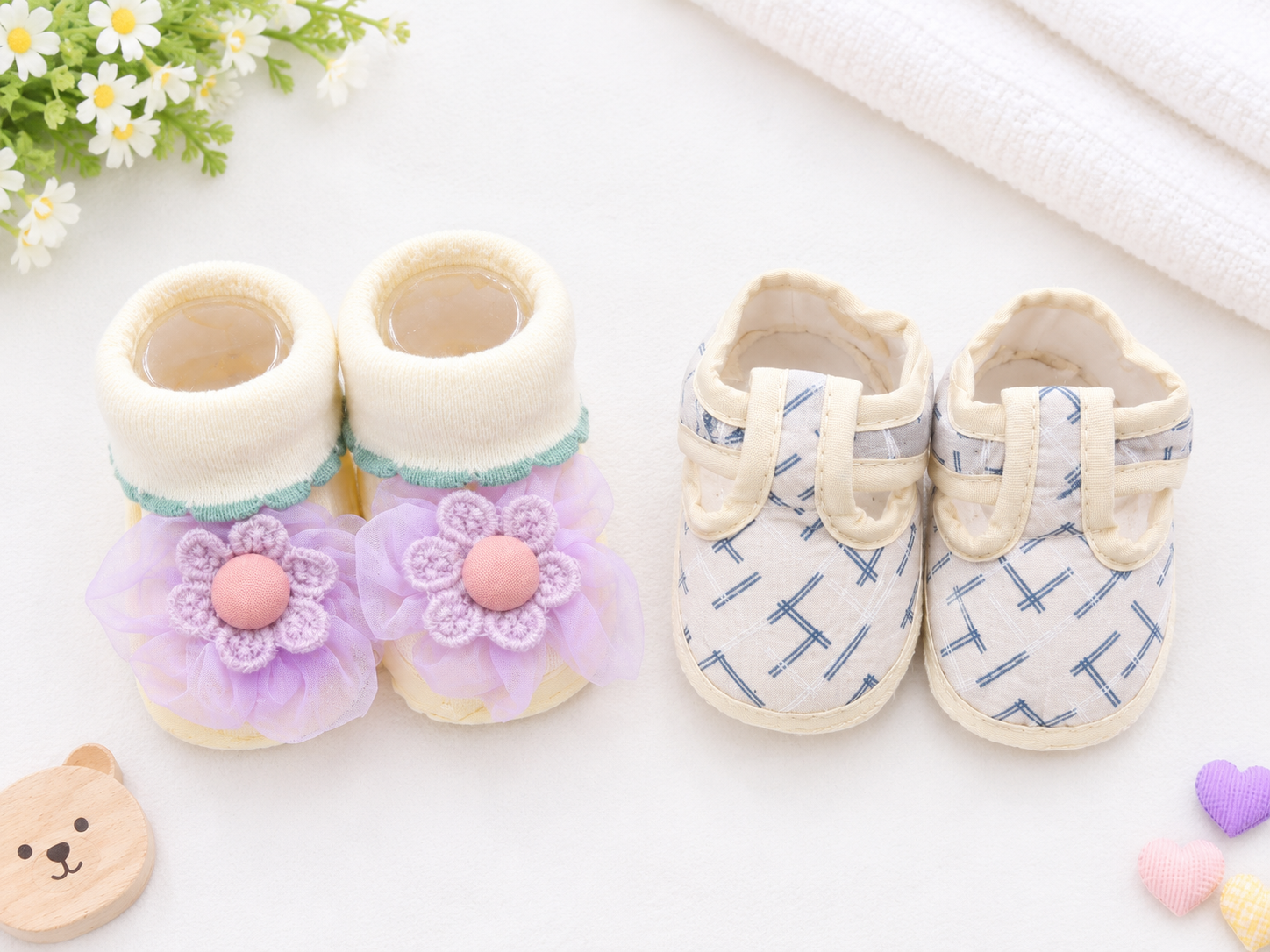 Newborn Baby Booties Set of 2 Pairs – Soft Sole Anti-Slip Infant Shoes 0-6 Months_23