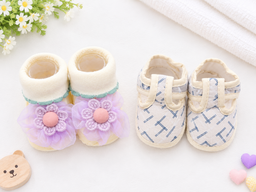 Newborn Baby Booties Set of 2 Pairs – Soft Sole Anti-Slip Infant Shoes 0-6 Months