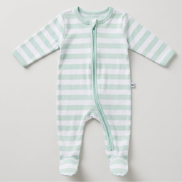 Bundlee Baby Seafoam Stripe Zip-Up Sleepsuit | 0–3 Months