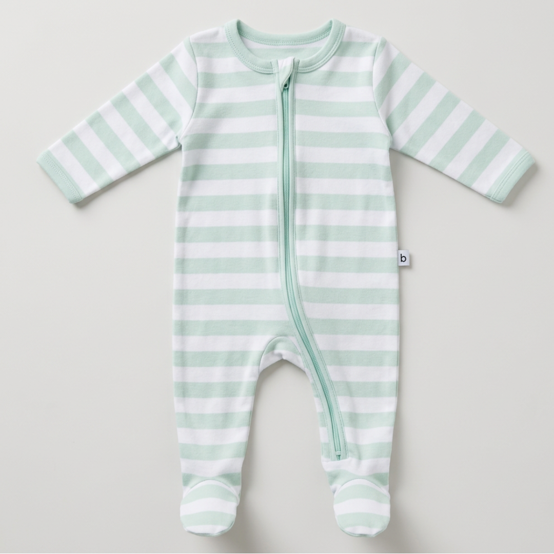 Bundlee Baby Seafoam Stripe Zip-Up Sleepsuit | 0–3 Months