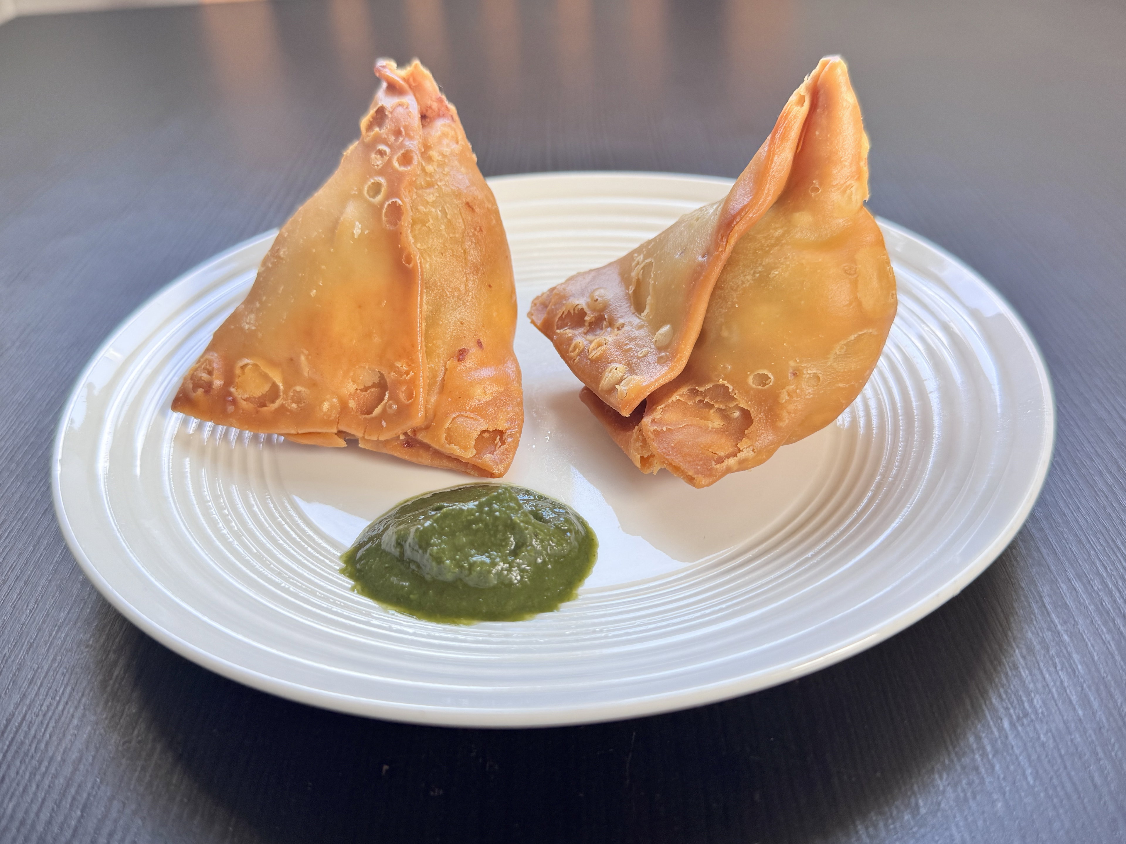 Hot Punjabi Samosa with Green Chutney 2 for £3 or 4 for £5