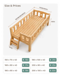 WOODEN BED WITH STAIRS FREE MATTRESS(PREORDER)