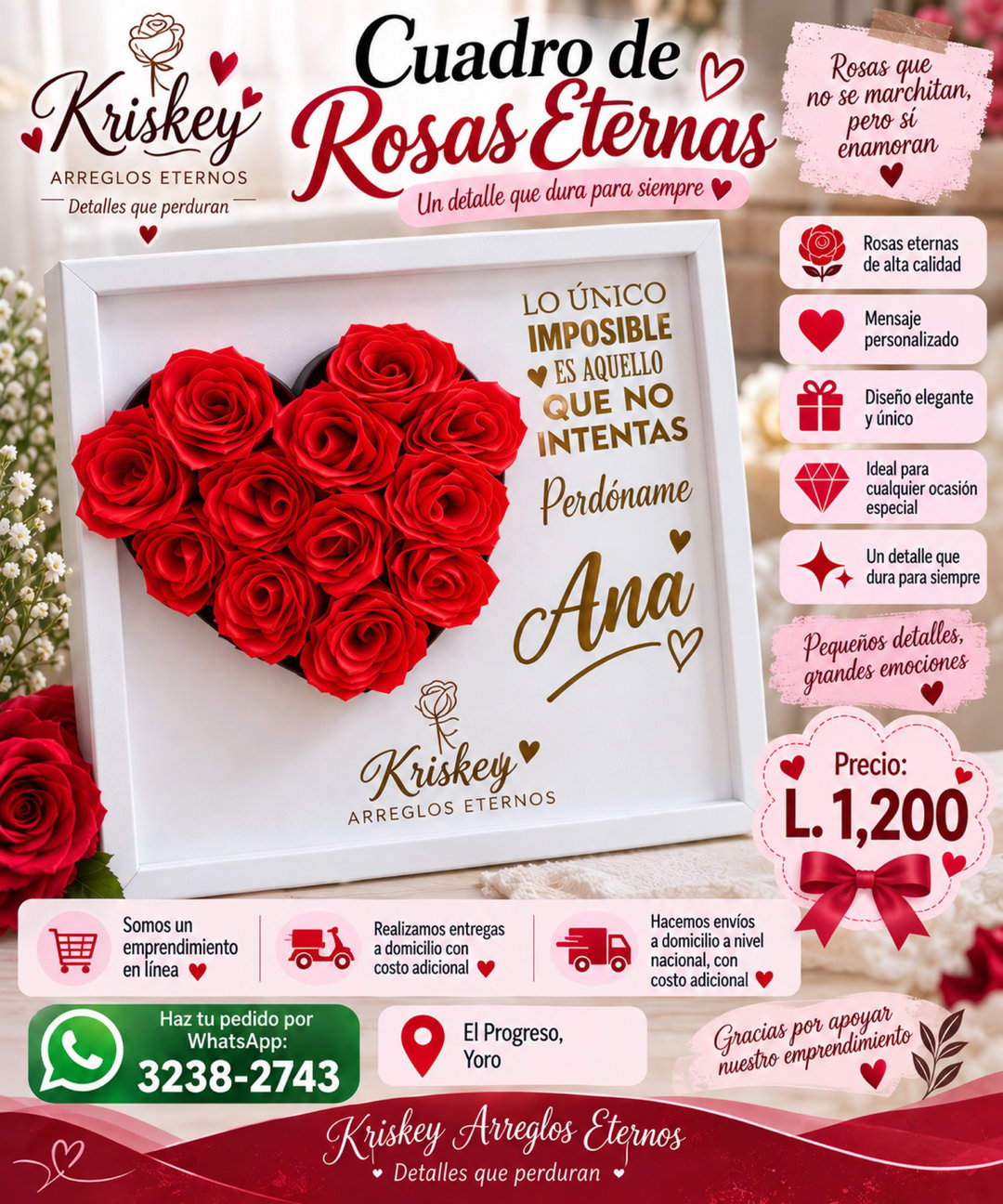 🌹 Cuadro de Rosas Eternas – Kriskey Arreglos Eternos