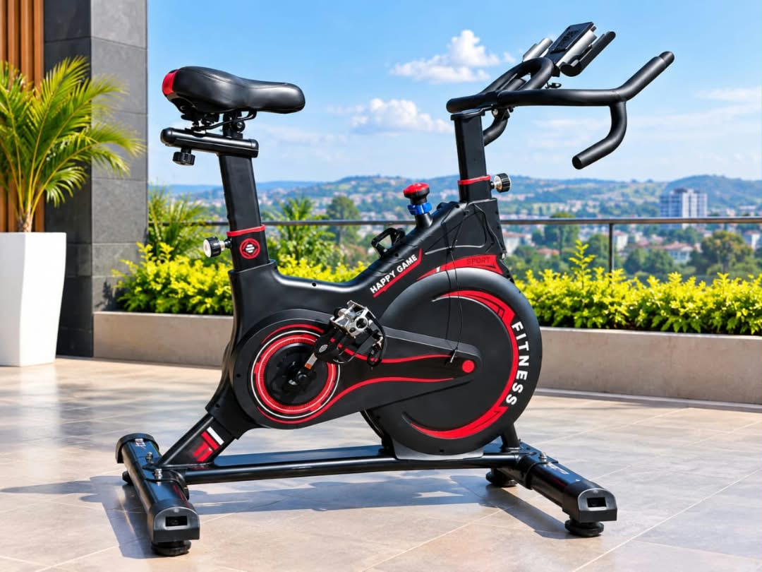 Black stationary indoor cycling bike