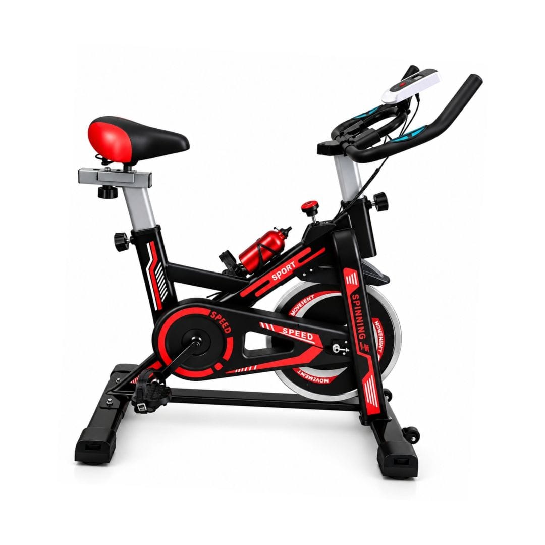  A stationary indoor cycling bike