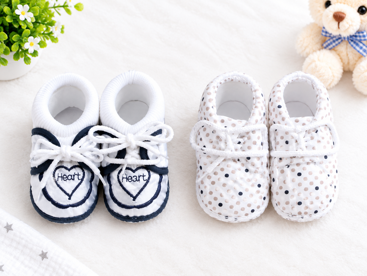 Newborn Baby Booties Set of 2 Pairs – Soft Sole Anti-Slip Infant Shoes 0-6 Months_7