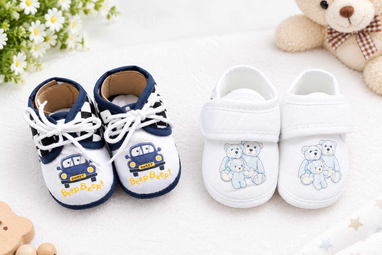 Newborn Baby Booties Set of 2 Pairs – Soft Sole Anti-Slip Infant Shoes 0-6 Months_17