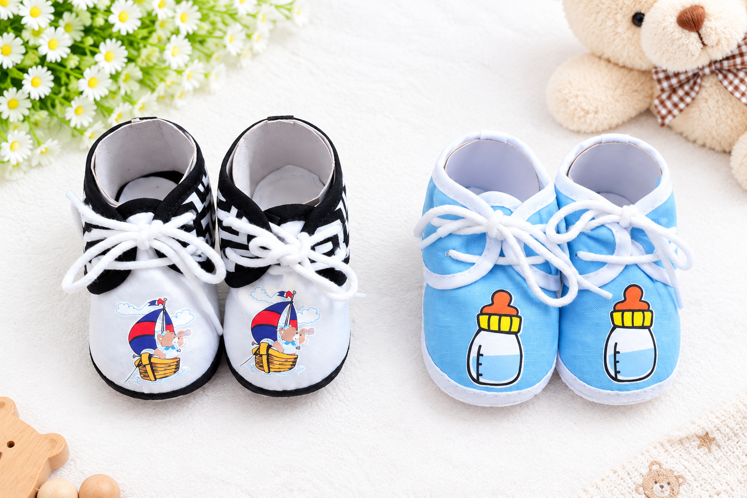 Newborn Baby Booties Set of 2 Pairs – Soft Sole Anti-Slip Infant Shoes 0-6 Months_19